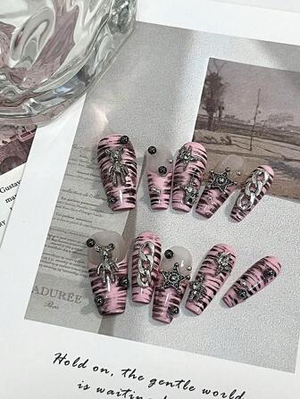 One Piece Söta Coola, Nischade Rena Handgjorda Press-On Naglar, Hög Position Mjuk Rosa Fransk Stil, Handmålade Zebramönster, Lämplig För Flickor, Födelsedagskalas, Fester, Vardagsliv Nageltillbehör Naglar