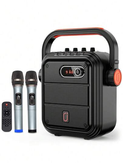  JYX Karaoke Machine With 2 UHF Wireless Microphones, Portable Bluetooth Speaker With Shoulder Strap, Power Amplifier PA Subwoofer Support TWS, FM, AUX In, Bass&Treble For Party/Meeting