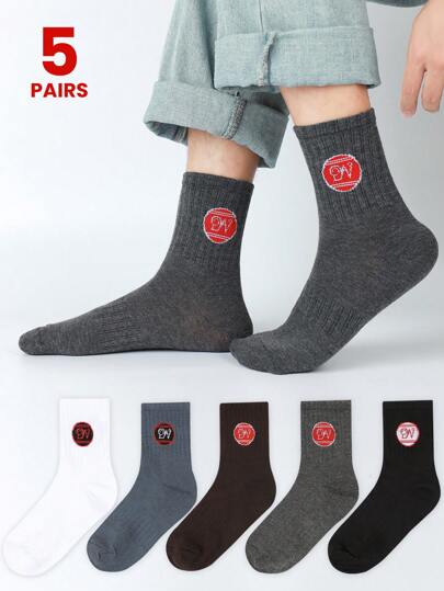 4pairs Mid-Calf Socks For Men, Breathable Basketball Socks With Funny Pattern, Odor-Resistant, Suitable For Autumn And Winter
