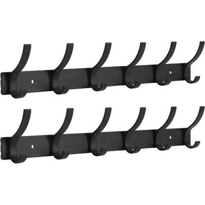2pcs Black 6-Hook Wall Mounted Clothes Hanger Rack, Heavy Duty Coat Hooks For Entryway, Door, Closet