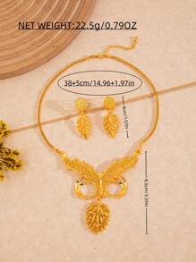 2pcs 24K Gold Dubai Style Fashion Jewelry Set - Necklace And Earrings For Women - Gold - View 5