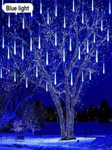 1pc 192 LED Meteor Shower Rain String Lights - Drop Icicle Snow Falling Raindrop Cascading Lights For Garden Wedding Party New Year Festivals, Valentine's Day Decorations, Solar Outdoor String Lights