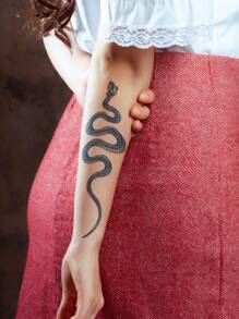 1片装草本汁液半永久魔法纹身贴纸，创意仿蛇骨图案，7-14天防水，适用于手臂、腿部、胸部、背部、身体等部位。 - 藍色 - 查看 1