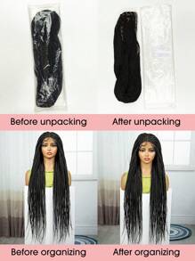 全双蕾丝辫子假发 全蕾丝假发盒式编织假发 蕾丝前部无结盒式辫子 女式蕾丝前部假发 合成黑色手工刺绣 全双蕾丝辫子假发 带婴儿头发 - 黑色 - 查看 8