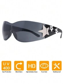 1pc Y2K Futuristic Star Wrap-Around Sports Fashion Glasses Beach Accessories For Women Glasses Shades For Summer Beach Vacation,Outdoor,Travel - 黑色-星星 - 查看 4