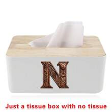 北欧风纸巾盒，竹盖实木收纳盒，桌面餐巾纸架，车载纸巾盒，宿舍收纳盒，节日装饰收纳盒，适合家庭办公室使用，可定制姓名首字母（26个字母）图案 - 白色 - 查看 21