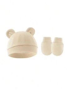 2 piezas/set Gorro con cierre para bebé recién nacido y manoplas, regalo para baby shower - 2 piezas - Ver 12
