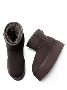 Women's 1.96 Inch Platform Ankle Winte Snow Boots Genuine Suede Classic – Faux Fur Lining Water-Resistant With DIY Bows,, Memory Foam Insole, And Anti-Slip Outsole Christmas Holiday Festive Brown Boots - 棕色 - 查看 10
