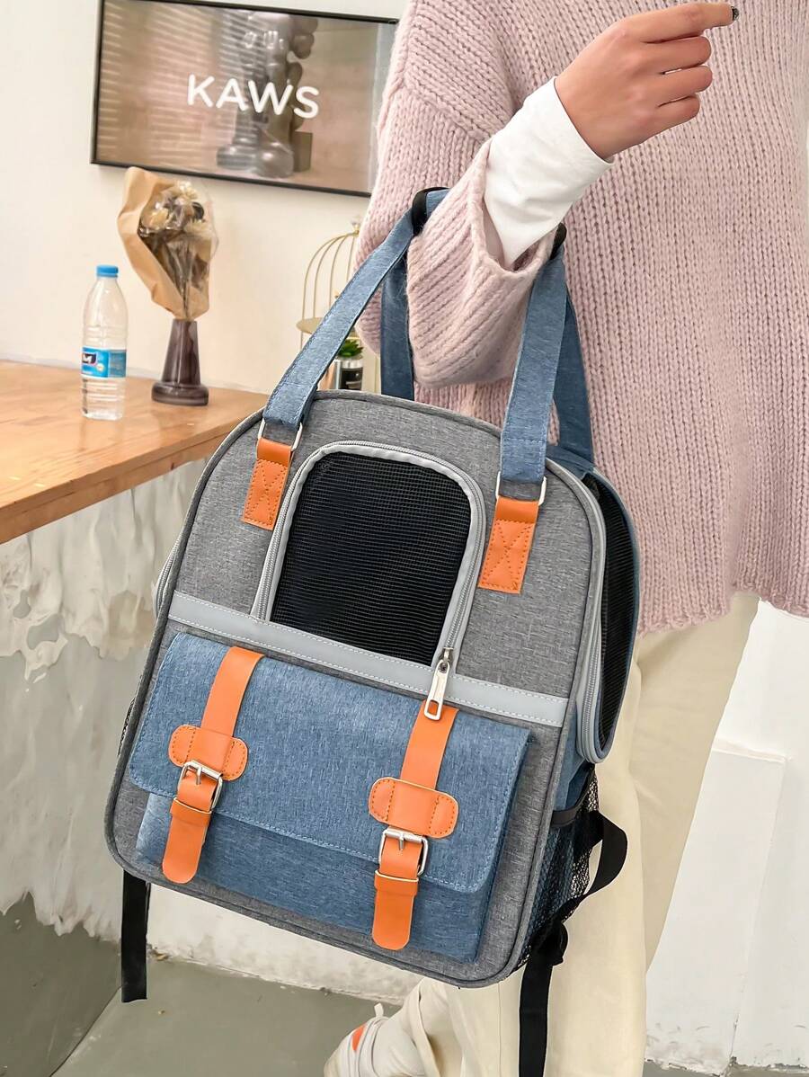 透气帆布双肩宠物背包手提包适合小型/中型猫 - 彩色 - 查看 1