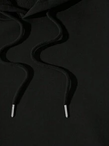 Men's Casual Letter Print Drop Shoulder Loose Drawstring Hoodie With Kangaroo Pocket, Spring/Autumn - Black - View 8