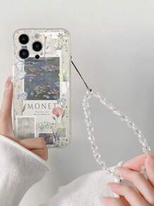 苹果穿孔高透莫奈画作印花防摔手机壳配手工串珠手链软壳防水防震防刮 - 彩色 - 查看 2