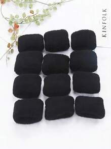 12pcs/Pack Large Size Thick Seamless Hair Ties, Women's Fabric Hair Ties, Multi-Color Options, Ponytail Holders, Hair Scrunchies, Hair Accessories Head Accessories Rubber Bands Hair Elastics - Black - View 8