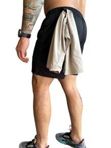 Kit 3 Shorts 2 In 1 Dry Fit Gym Men's Compression With Cell Phone Pocket - Màu xanh lam - Xem 4