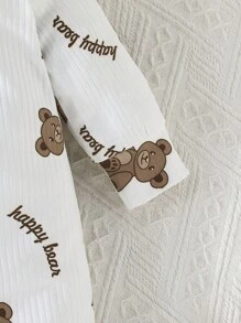 2 pièces Combinaison à manches longues pour bébé garçon avec imprimé de lettre d'ours mignon et unie, tenue pour le printemps/automne