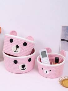 Giỏ đựng đồ trang trí hình gấu dệt thủ công, Hộp đựng cọ trang điểm, Túi đựng chìa khóa điều khiển từ xa để bàn văn phòng, Giỏ đựng đồ để bàn - Màu Khaki - Xem 4