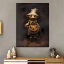 1 Piece Unique Wrapped Wooden Frame Canvas Poster, Scarecrow Pumpkin Lamp Canvas Printing Textile Art Poster Festival Wall Decoration Home And Office Artwork Unique Halloween Gift