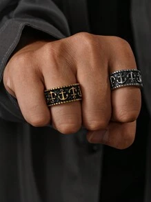 1 pieza Anillo de hombre con baño de oro de 18K y diseño de ancla vintage hecho de acero inoxidable, regalo de joyería - anillo - Ver 1