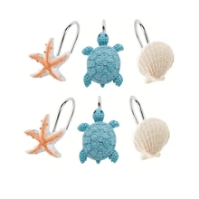 12pcs Ocean Theme Blue Sea Turtle Shell Bathroom Shower Curtain Hooks Set, Home Decor For Living Room, Bedroom, Kitchen Home Bathroom Decor Fall Decor Bathroom Accessories Back To School