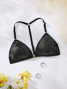 1 bộ đồ lót da đen gợi cảm, thiết kế thời trang và tối giản, đa năng - màu đen - Xem 1
