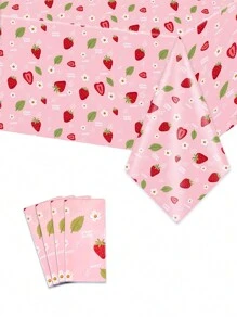 1 件 137*274 厘米草莓风格塑料桌布，一次性桌布套，适用于生日派对、婚礼派对、桌面装饰 - 彩色 - 查看 1