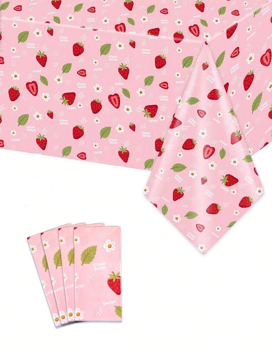 1 件 137*274 厘米草莓风格塑料桌布，一次性桌布套，适用于生日派对、婚礼派对、桌面装饰 - 彩色 - 查看 1