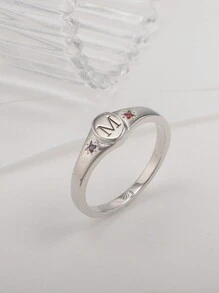 1pc Customized Fashion Ring With Engraved English Letter And 2pcs Birthstone, Simple Design Unique Combination Accessories,Gift For Father's Day,Mother's Day,Valentine's Day,Birthday,Anniversary,Friends,Graduation,Christmas