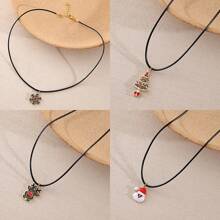 Christmas Series Enamel Pendant Necklace Snow Santa Claus Elk Charm Leather Rope Chain Adjustable Necklaces Jewelry Gift