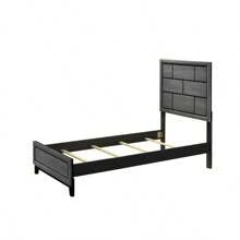Cotemporary Gray Finish Twin Size Panel Low-Profile Youth  Bed Geometric Design Wooden Bedroom Furniture - 棕灰色+木色如圖 - 查看 2