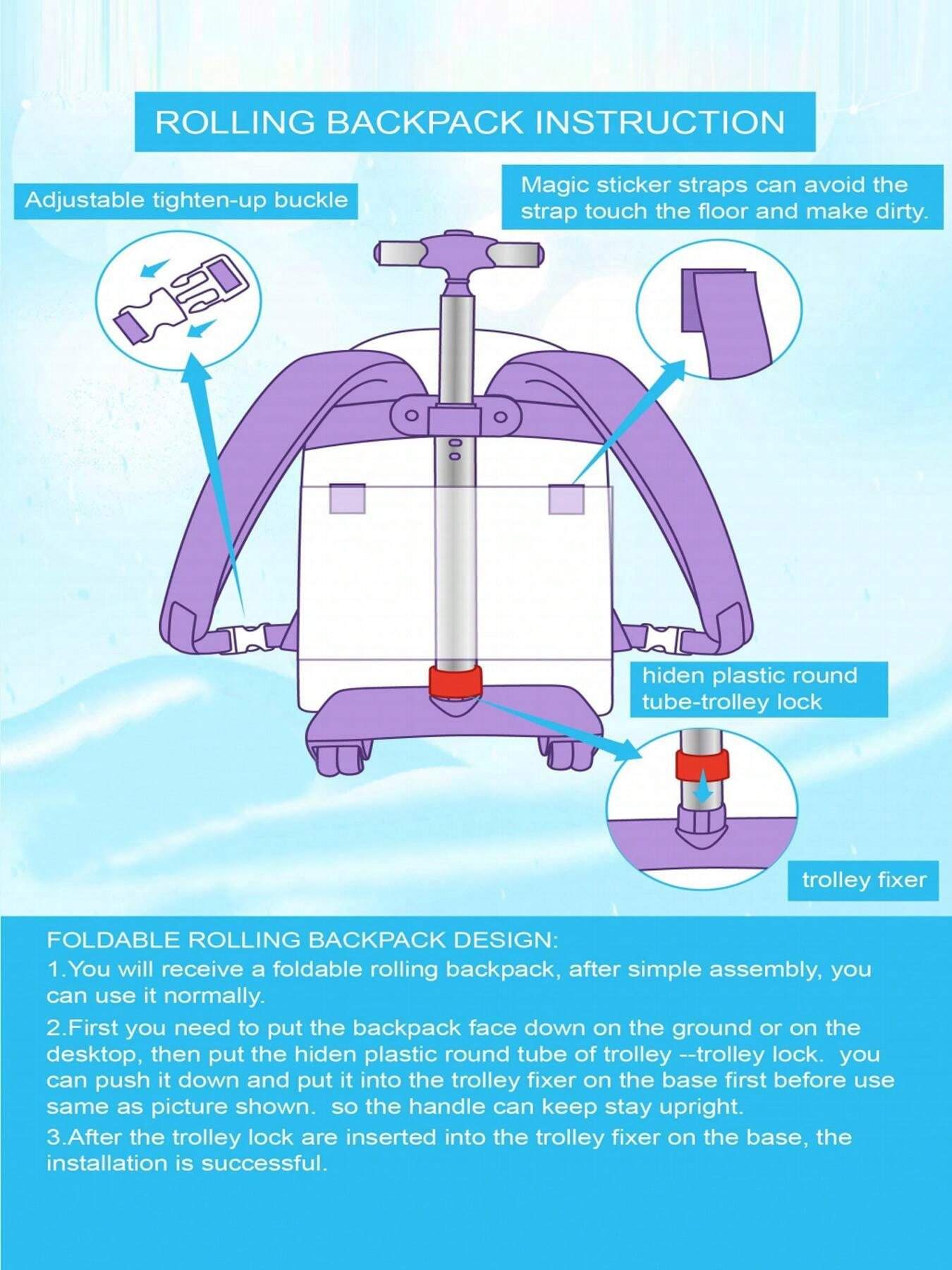 BLING BABIES 3PCS Set Rolling Backpack For Girls Pink Green And Gold