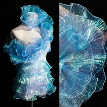 1 tấm vải voan xếp nếp kiểu đuôi cá có viền hoa lớn xếp ly 3D, quần áo tự làm, quà tặng, đồ thủ công, đồ trang trí đám cưới, phụ kiện ren sóng - Nhiều màu - Xem 8