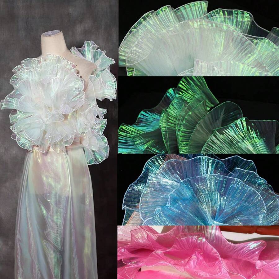 1 tấm vải voan xếp nếp kiểu đuôi cá có viền hoa lớn xếp ly 3D, quần áo tự làm, quà tặng, đồ thủ công, đồ trang trí đám cưới, phụ kiện ren sóng - Nhiều màu - Xem 1