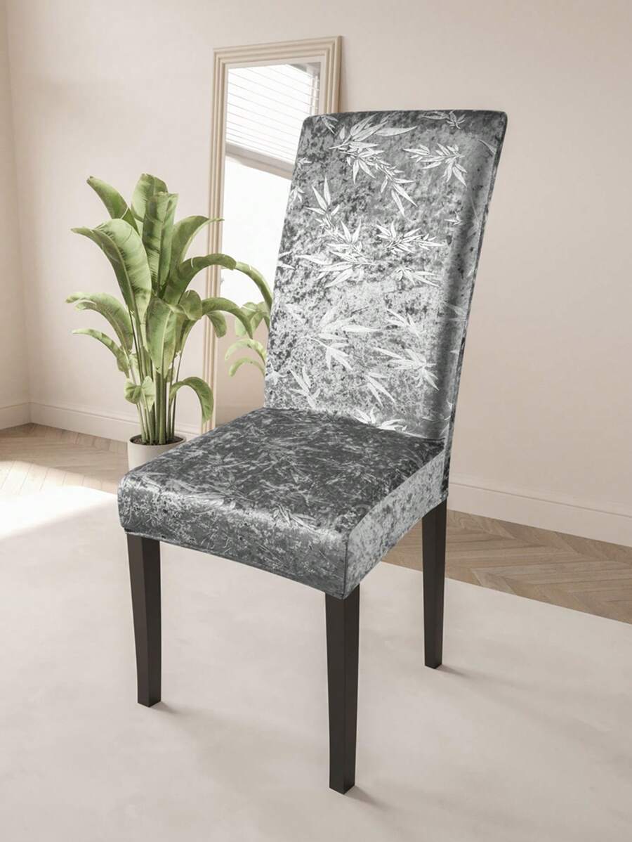 1pc Velvet Elastic Printed Chair Cover, Dust And Scratch Resistant, For Home Decor, Bedroom - Grey - View 1