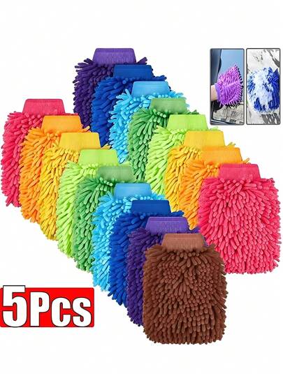 1/3/5 st Chenille Coral Fleecehandskar, biltvätthandduk, skrapa, bilstädtillbehör