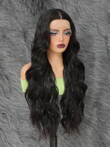 合成蕾丝前部假发 13*4*1 T 部分合成蕾丝前部假发预拔长波浪发女士假发 28 英寸，初学者友好型假发透明蕾丝前部波浪渐变金色假发 - 黑色 - 查看 4