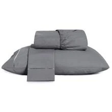 3-Piece Sheet Set 400 Thread Count Queen Size Bed Micropercal Ponto Palito Hotel Soft Touch - Grey - View 1