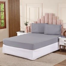 3-Piece Sheet Set 400 Thread Count Queen Size Bed Micropercal Ponto Palito Hotel Soft Touch - Grey - View 3
