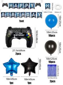 27pcs/Set Game Controller Aluminum Foil Balloons, Black, Blue Latex, Star Shaped Balloons, Suitable For Game Players Party Decoration, Birthday Party Decoration,Christmas - Multicolor - View 8