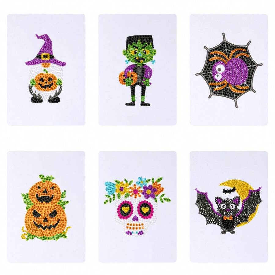 6 Pcs 5D DIY Mini Diamond Painting Zombie Creative Simple Pattern Stickers Diamond Mosaic Pumpkin Home Leisure Handmade Creations Halloween Gift - Champagne - View 1