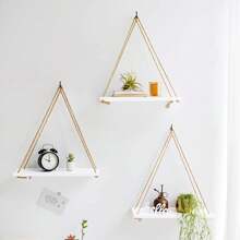 2pcs Wooden Hanging Shelves, Bohemian Style Decor, Rope Swing, Retro Floating Shelves, Wall Display Rack, Home Storage Organizer, Suitable For Living Room, Bedroom, Bathroom, Kitchen, Home Decor, Room Decor, Wall Decor Gift, Birthday & Graduation Gift - White - View 3