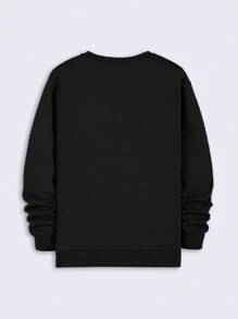 Plus Size Men's Autumn Winter Casual Slogan Printed Crew Neck Sweatshirt - Black - View 4