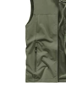 男士轻便立领背心夹克，春秋季，多口袋，加厚休闲马甲