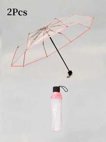 1 pieza Paraguas plegable transparente de PVC con 8 varillas reforzadas, paraguas plegable para fotografía al aire libre y viajes, artículo esencial de viaje, accesorios de viaje, accesorios para automóvil, accesorios al aire libre, estuche para avión, artículos útiles, artículos esenciales de verano, accesorios de oficina - Multicolor - Ver 19