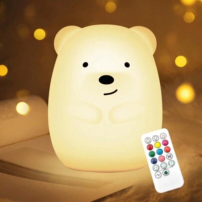 Luz nocturna para niños, luz nocturna LED, lámpara de oso de peluche para niños, luz nocturna recargable portátil LED para bebés e infantes, luz nocturna de conejo de silicona regulable para habitación de bebé, cuidado de los ojos, brillo y color ajustables, temporizador, control táctil y remoto, decoración linda para la habitación, regalo encantador para mujeres, lámpara de mesa/mesita de noche con sensor táctil y temporizador, adecuada para dormitorio, sala de estar, decoración de conejo, juguete para niños y adolescentes, Halloween, Navidad