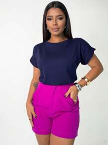 Women's Blouse T Shirt Japanese Sleeve - 藏蓝色 - 查看 2