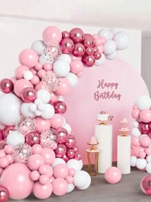 109 件粉色装饰气球花环套装，裸色粉彩粉色金属金色玫瑰金五彩纸屑气球适用于婚礼新娘送礼会公主派对节日生日派对装饰、圣诞节 - 粉色 - 查看 2