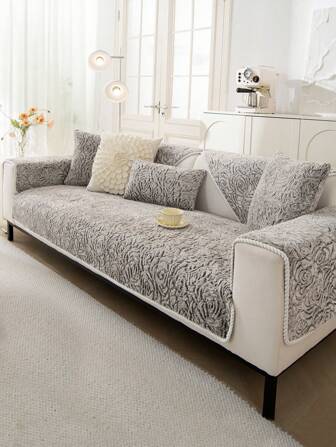 1pc Rose Flannel Sofa Cushion, All Season Universal, Modern Anti-Slip Design, Personalized Rose Texture, Pet Friendly