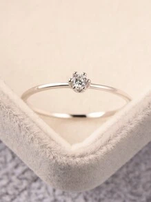 Stylever 1枚S925纯银极简主义锆石戒指，精致优雅，适合作为送给女孩或老师的礼物。