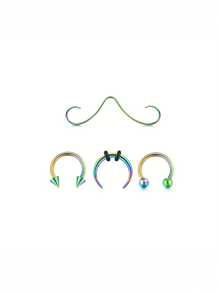 AVYRING 4Pcs Stainless Steel 16G Nose Rings For Women Hip Hop Punk Mustache Septum Fashion Non-Piercing Body Jewelry