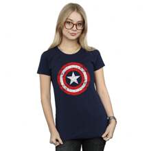 Marvel Womens/Ladies Avengers  Scratched Shield Cotton T-Shirt (Navy Blue) - 藏蓝色 - 查看 1