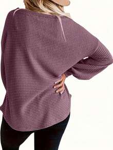 Damen Mode große Größen einfarbiges, loses Langarm Top mit Rundhalsausschnitt